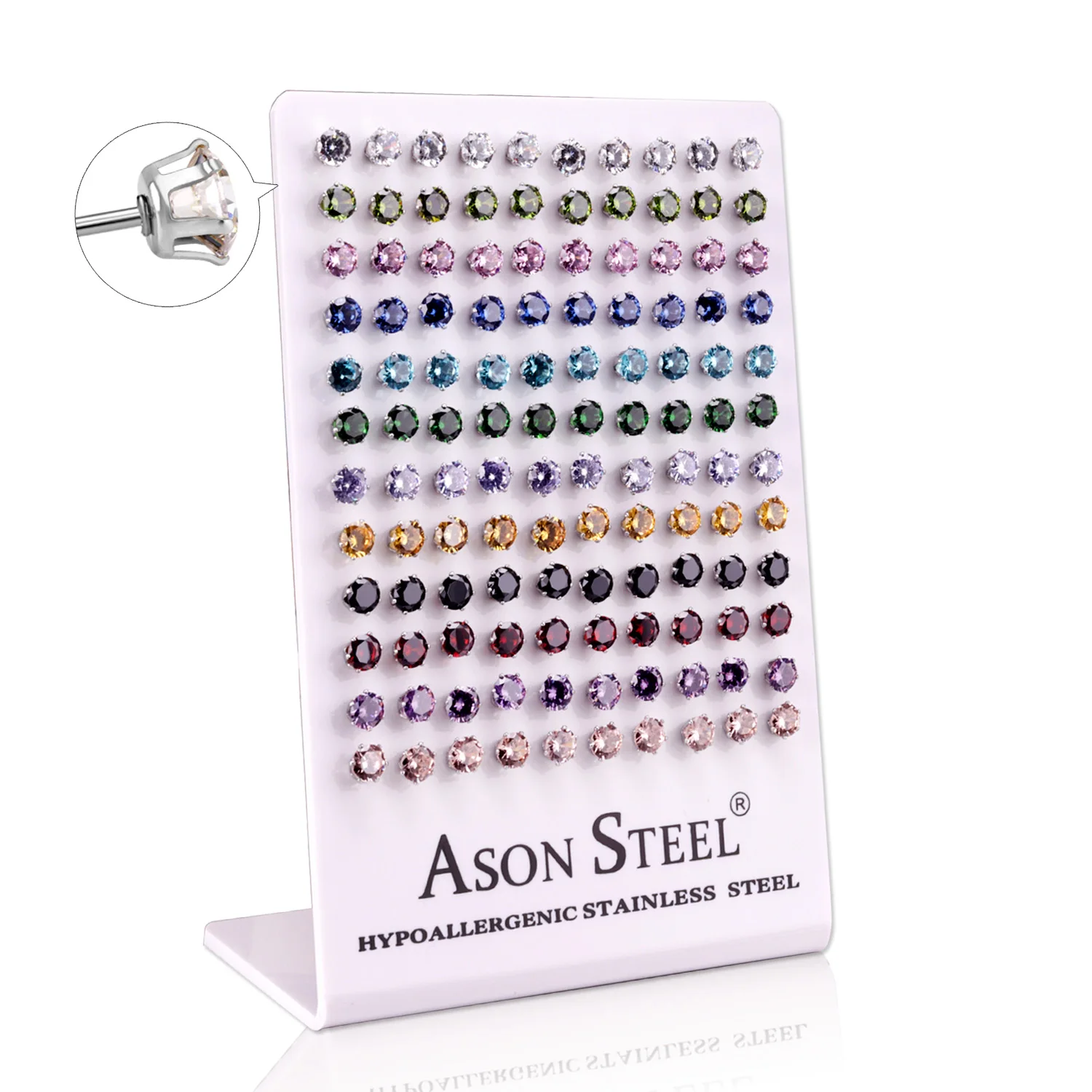 60Pairs/Lot Stainless Steel 3-8MM Clear Round Crystal Zircon Stud Earrings 4/6 Prong Tragus Cartilage Piercing Jewelry Wholesale