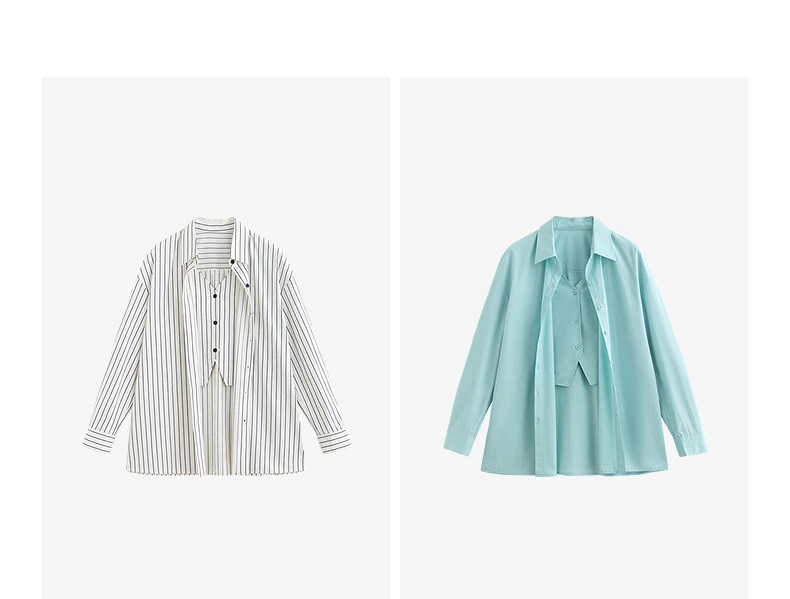 TOYOUTH Women Striped Shirt 2025 Spring New Lyocell Cotton Long Sleeve Versatile Blouse Shirt Tops Blue