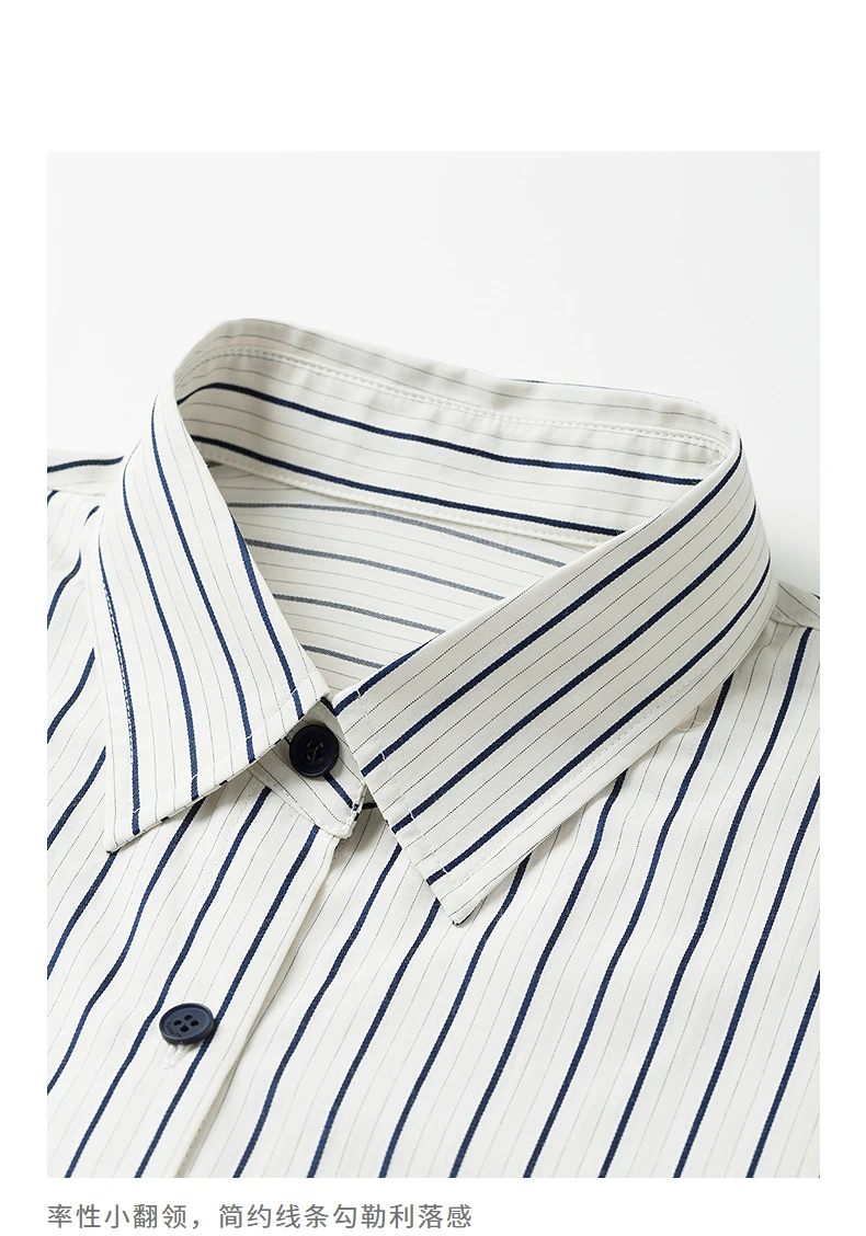 TOYOUTH Women Striped Shirt 2025 Spring New Lyocell Cotton Long Sleeve Versatile Blouse Shirt Tops Blue