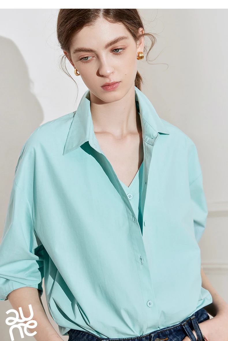 TOYOUTH Women Striped Shirt 2025 Spring New Lyocell Cotton Long Sleeve Versatile Blouse Shirt Tops Blue