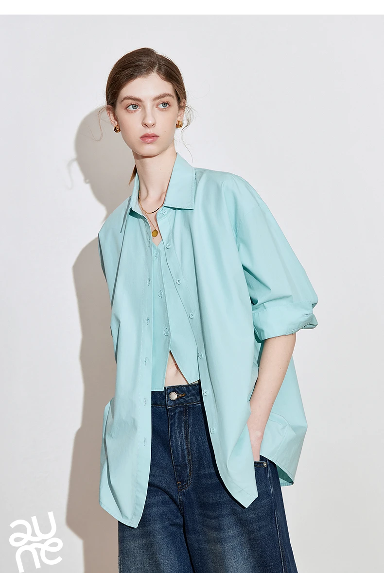 TOYOUTH Women Striped Shirt 2025 Spring New Lyocell Cotton Long Sleeve Versatile Blouse Shirt Tops Blue