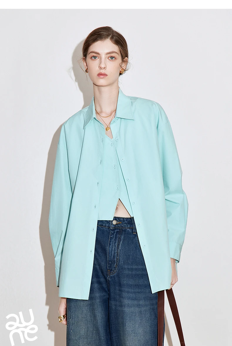 TOYOUTH Women Striped Shirt 2025 Spring New Lyocell Cotton Long Sleeve Versatile Blouse Shirt Tops Blue