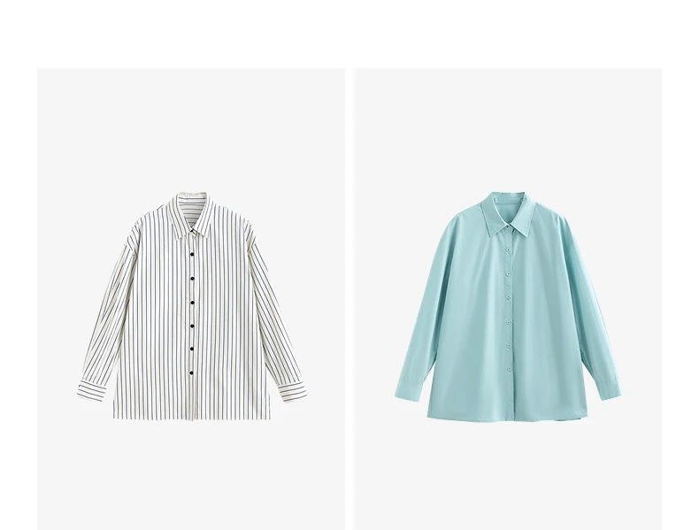 TOYOUTH Women Striped Shirt 2025 Spring New Lyocell Cotton Long Sleeve Versatile Blouse Shirt Tops Blue