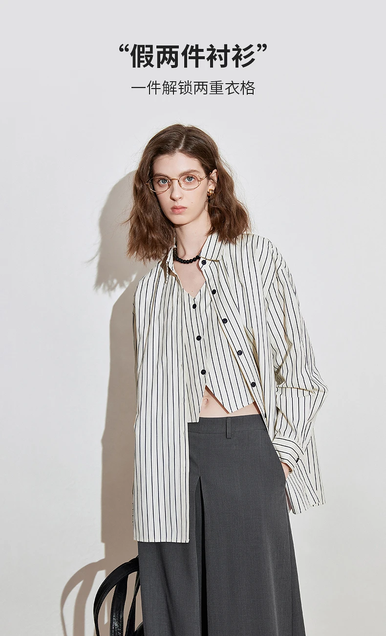 TOYOUTH Women Striped Shirt 2025 Spring New Lyocell Cotton Long Sleeve Versatile Blouse Shirt Tops Blue