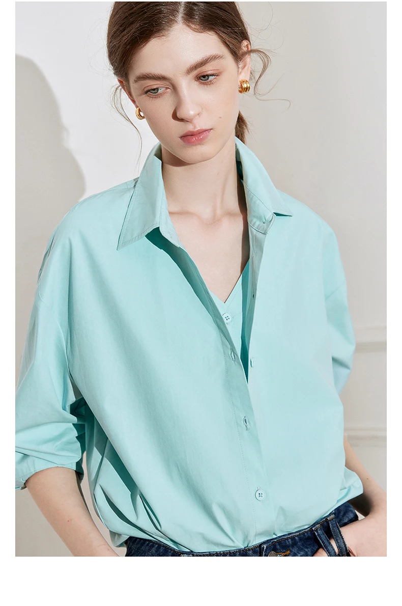 TOYOUTH Women Striped Shirt 2025 Spring New Lyocell Cotton Long Sleeve Versatile Blouse Shirt Tops Blue