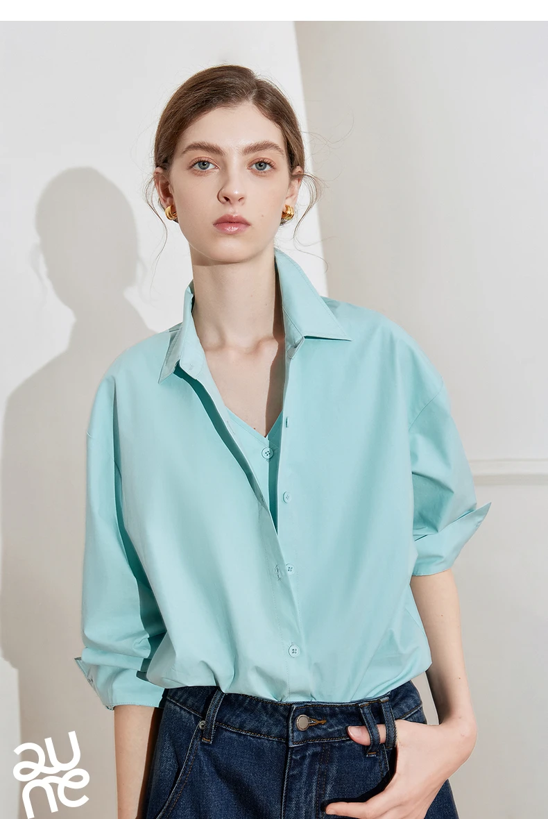 TOYOUTH Women Striped Shirt 2025 Spring New Lyocell Cotton Long Sleeve Versatile Blouse Shirt Tops Blue