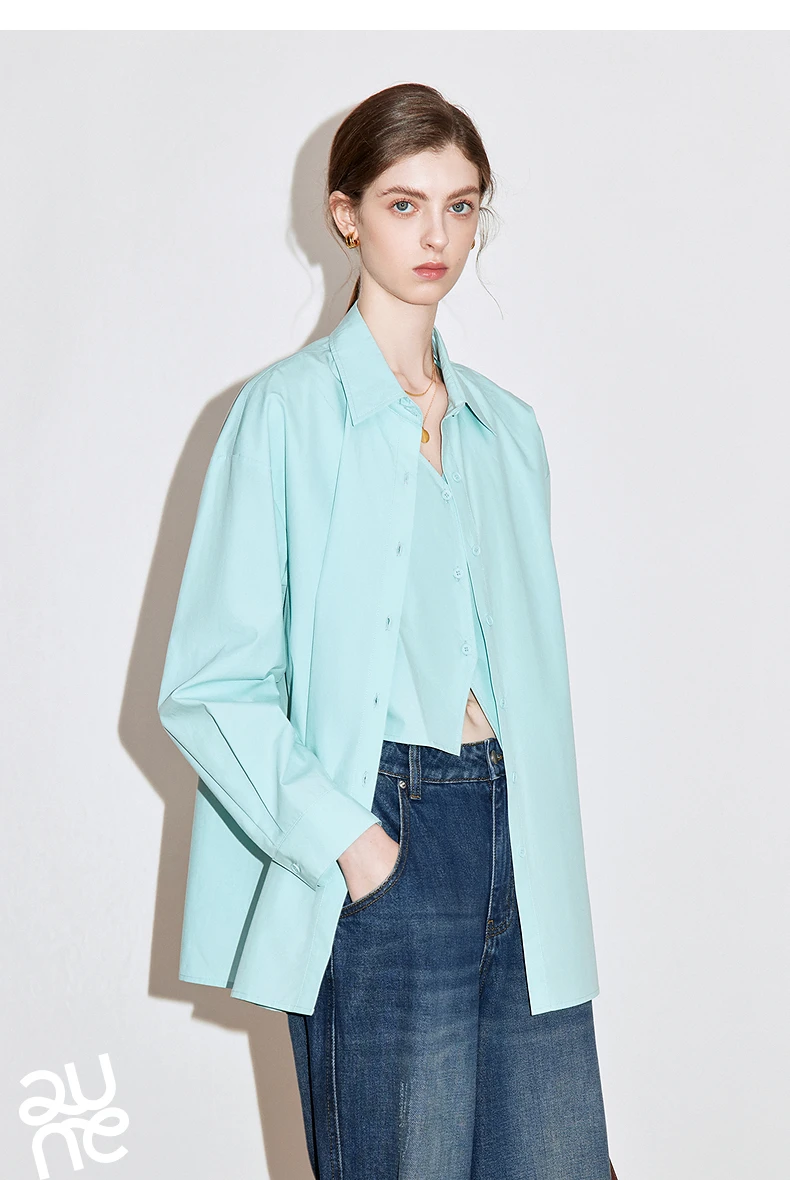 TOYOUTH Women Striped Shirt 2025 Spring New Lyocell Cotton Long Sleeve Versatile Blouse Shirt Tops Blue