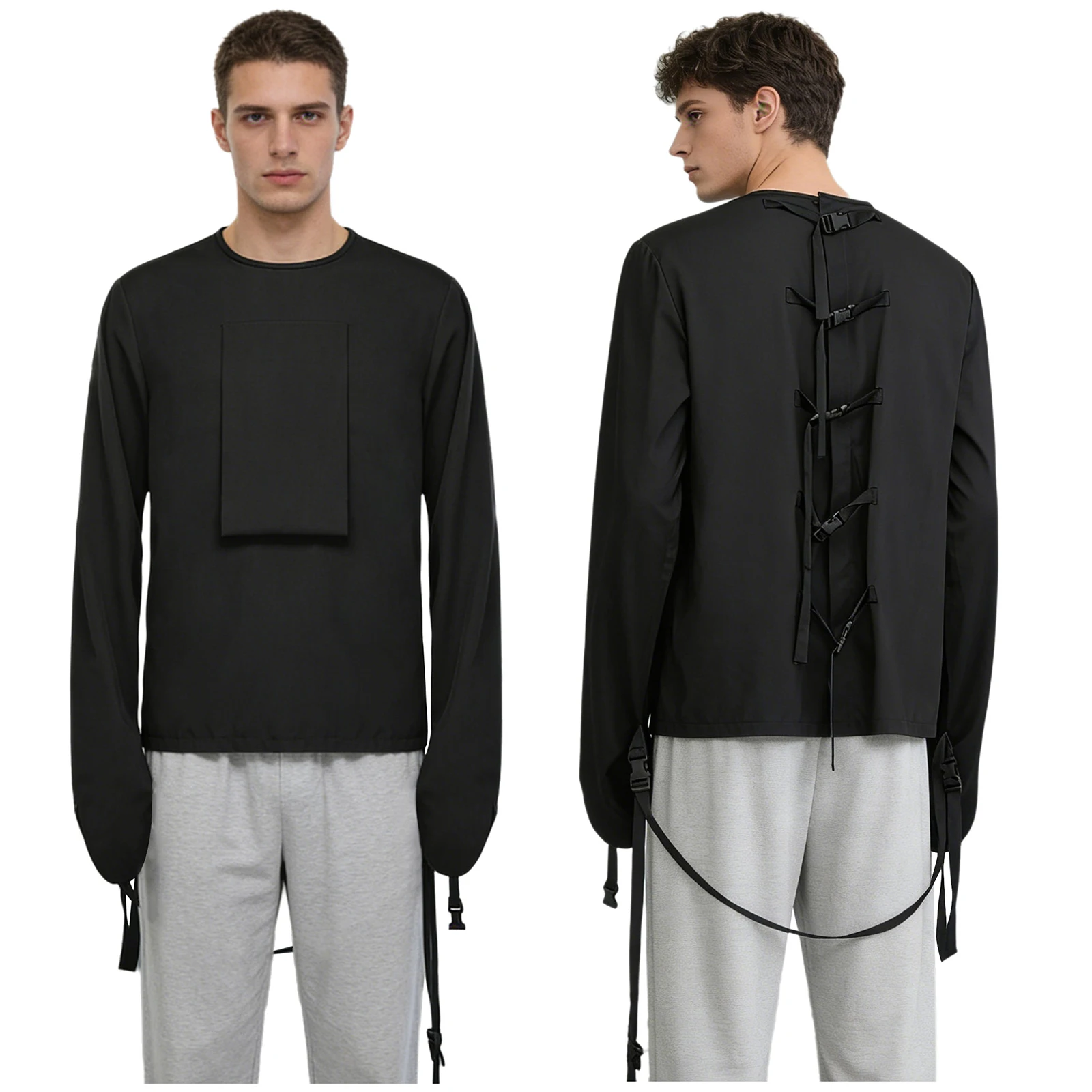 Adult Upper Limb Protective Tops Manic Patients Nursing Safety Restraint Clothes Long Sleeve Back Buckles Securing Strap T-shirt