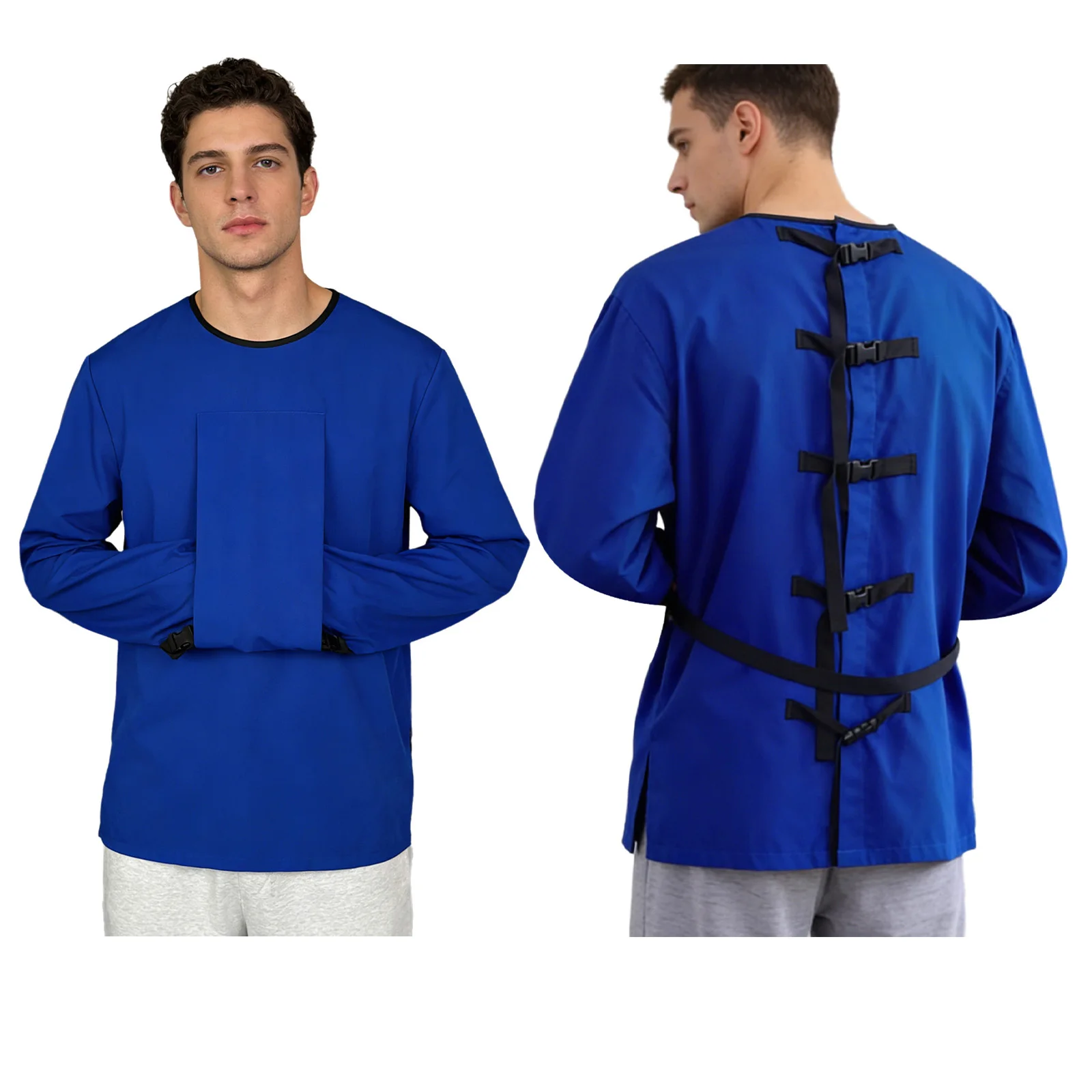 Adult Upper Limb Protective Tops Manic Patients Nursing Safety Restraint Clothes Long Sleeve Back Buckles Securing Strap T-shirt