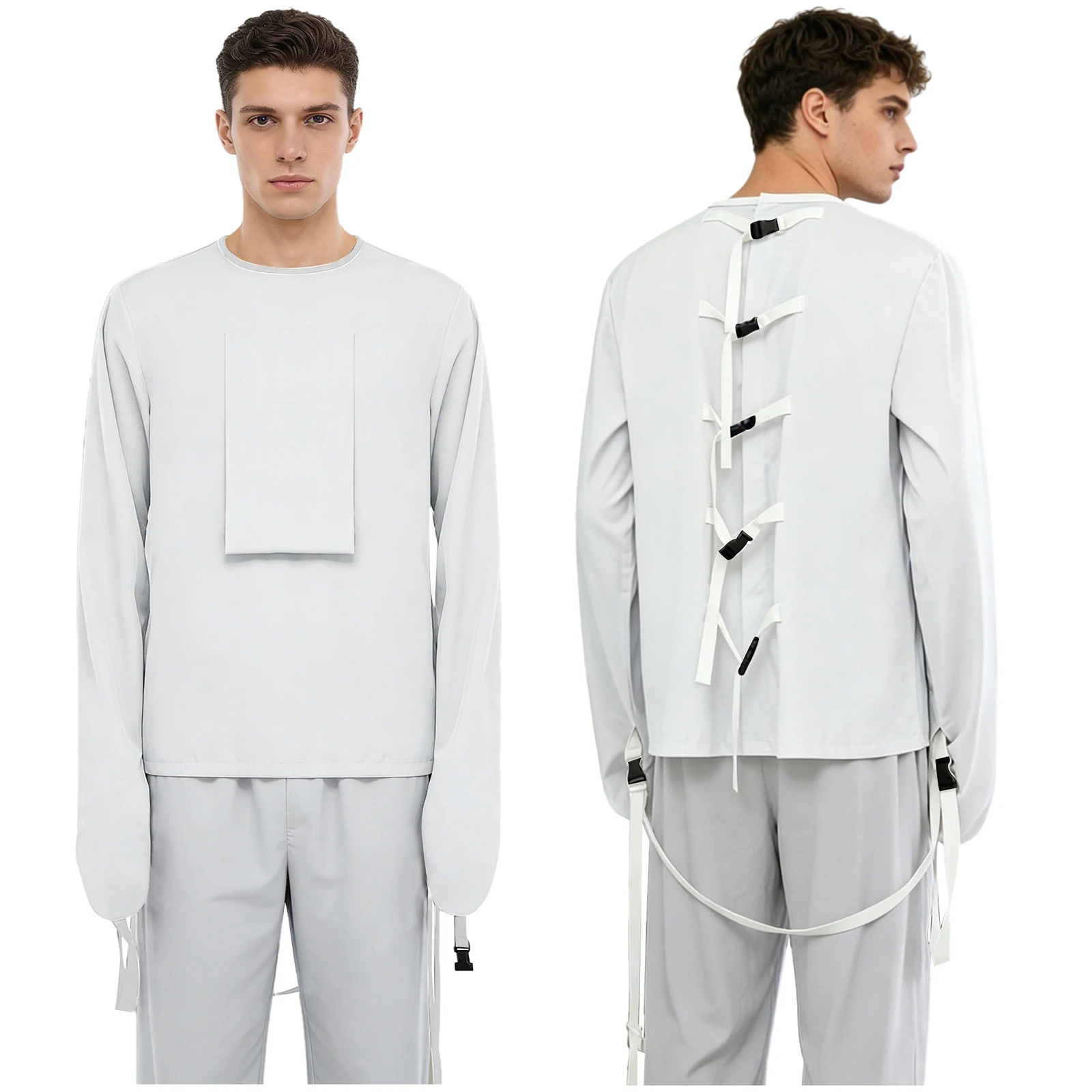 Adult Upper Limb Protective Tops Manic Patients Nursing Safety Restraint Clothes Long Sleeve Back Buckles Securing Strap T-shirt