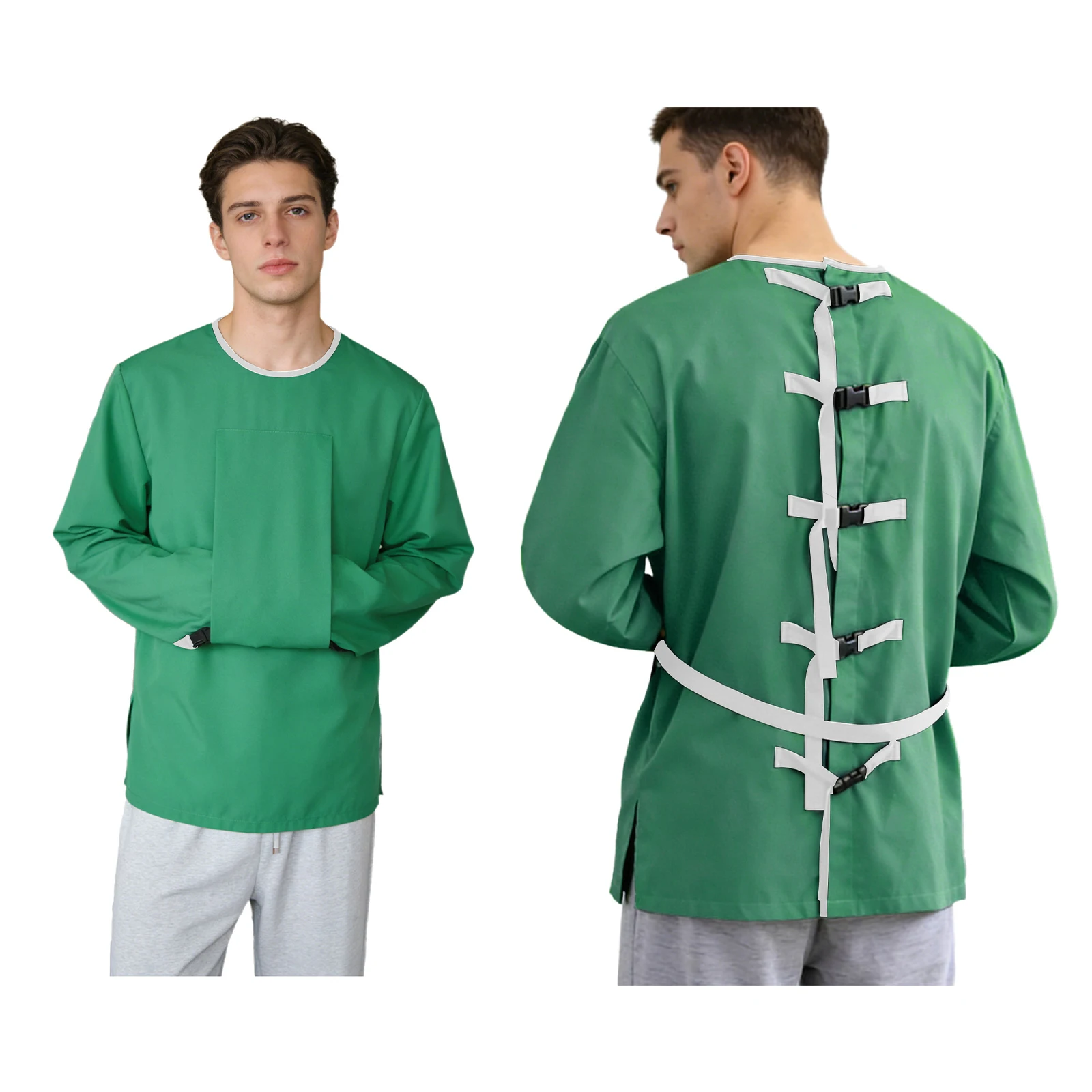 Adult Upper Limb Protective Tops Manic Patients Nursing Safety Restraint Clothes Long Sleeve Back Buckles Securing Strap T-shirt