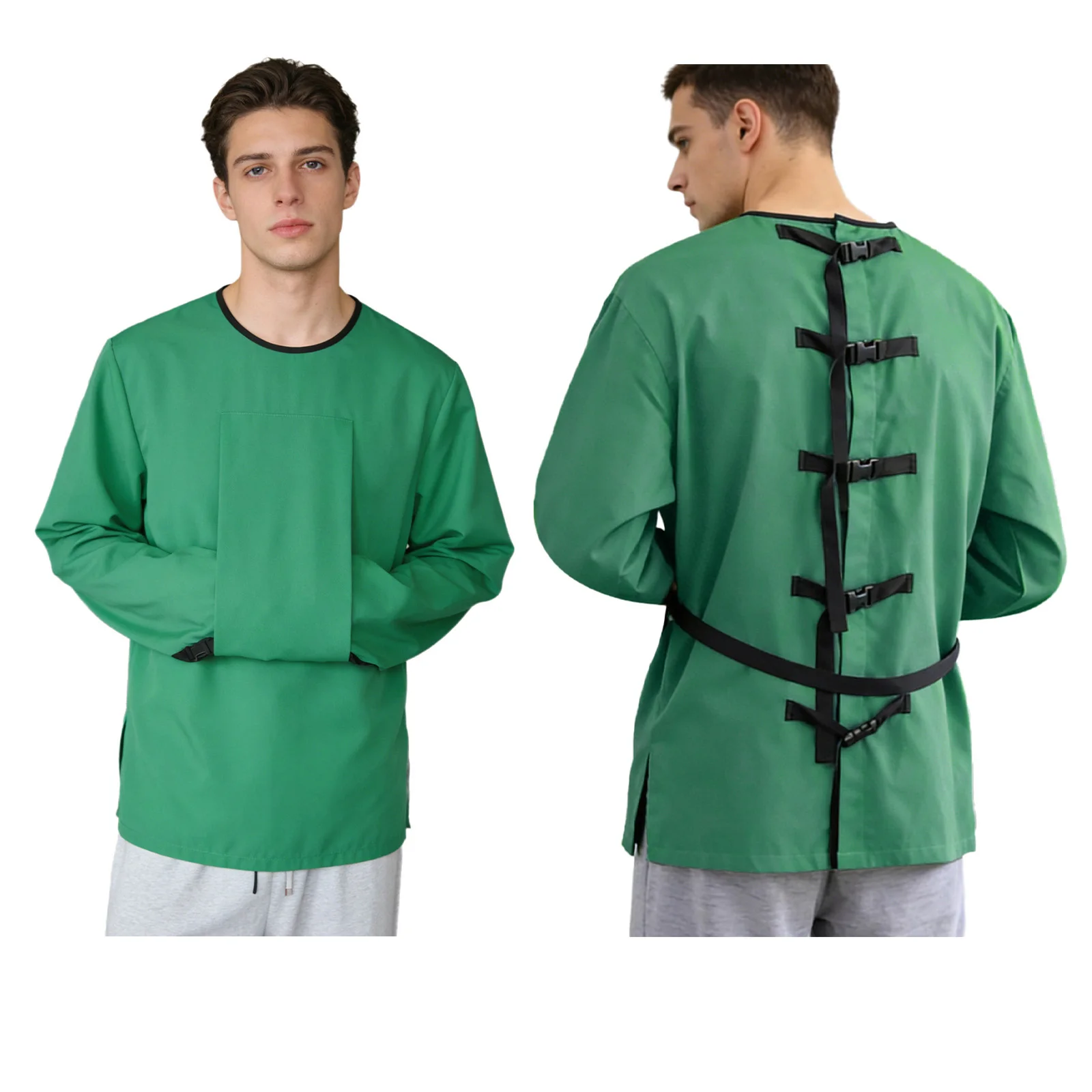Adult Upper Limb Protective Tops Manic Patients Nursing Safety Restraint Clothes Long Sleeve Back Buckles Securing Strap T-shirt