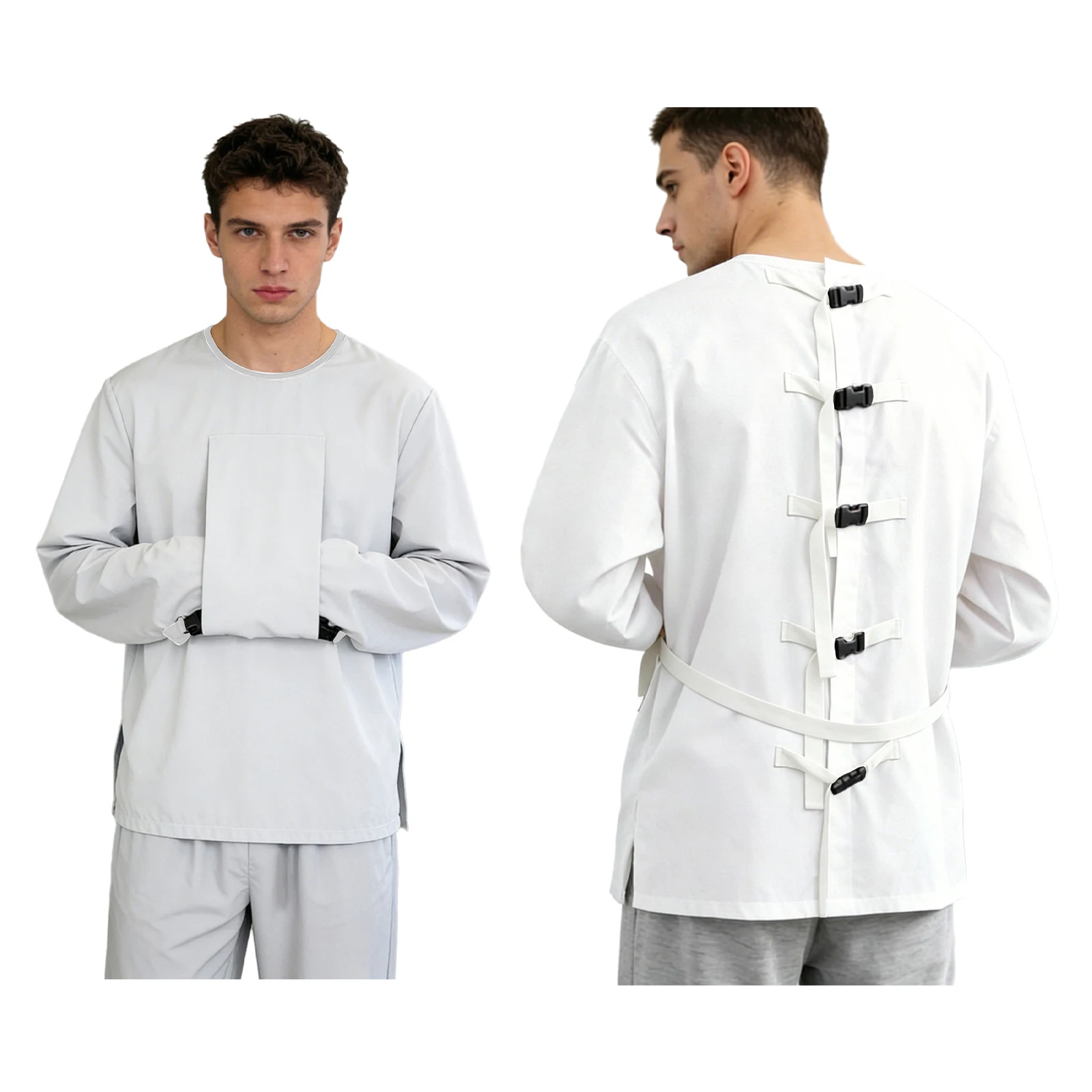 Adult Upper Limb Protective Tops Manic Patients Nursing Safety Restraint Clothes Long Sleeve Back Buckles Securing Strap T-shirt
