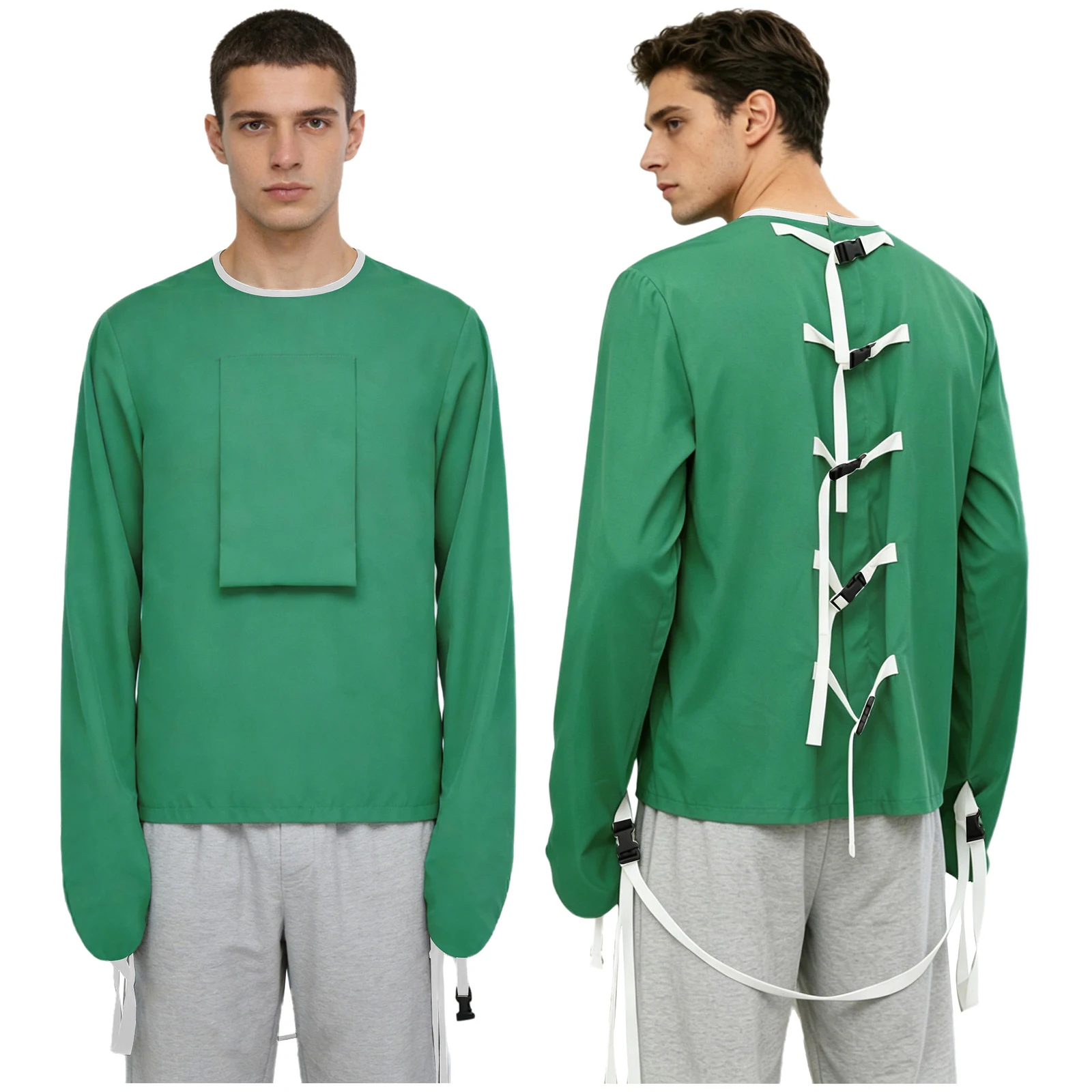 Adult Upper Limb Protective Tops Manic Patients Nursing Safety Restraint Clothes Long Sleeve Back Buckles Securing Strap T-shirt