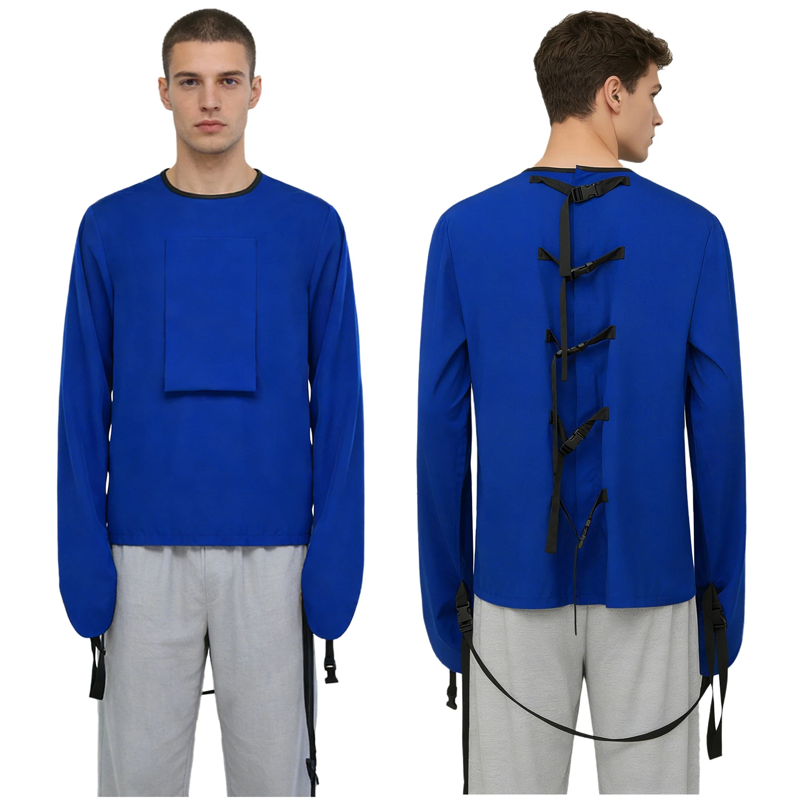 Adult Upper Limb Protective Tops Manic Patients Nursing Safety Restraint Clothes Long Sleeve Back Buckles Securing Strap T-shirt