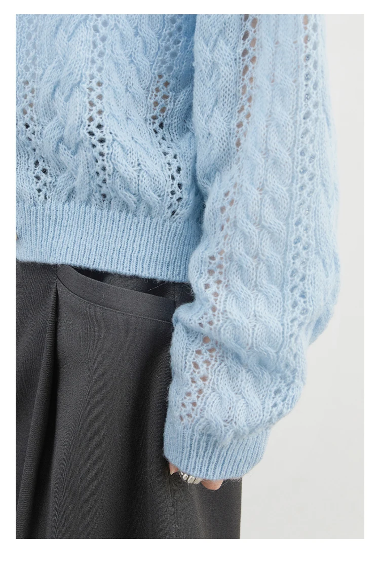 CHIC VEN Female Cardigan Loose Casual Mohair Hollow Knitted Sweaters Female Short Jumpers Spring Summer 2025 Tops