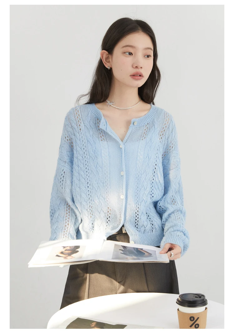 CHIC VEN Female Cardigan Loose Casual Mohair Hollow Knitted Sweaters Female Short Jumpers Spring Summer 2025 Tops