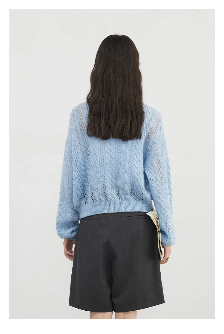 CHIC VEN Female Cardigan Loose Casual Mohair Hollow Knitted Sweaters Female Short Jumpers Spring Summer 2025 Tops