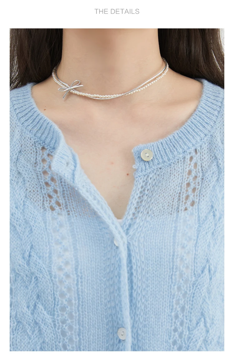 CHIC VEN Female Cardigan Loose Casual Mohair Hollow Knitted Sweaters Female Short Jumpers Spring Summer 2025 Tops