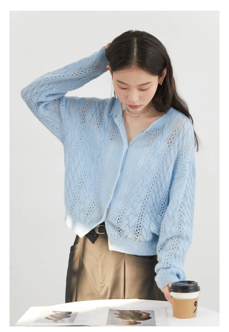 CHIC VEN Female Cardigan Loose Casual Mohair Hollow Knitted Sweaters Female Short Jumpers Spring Summer 2025 Tops