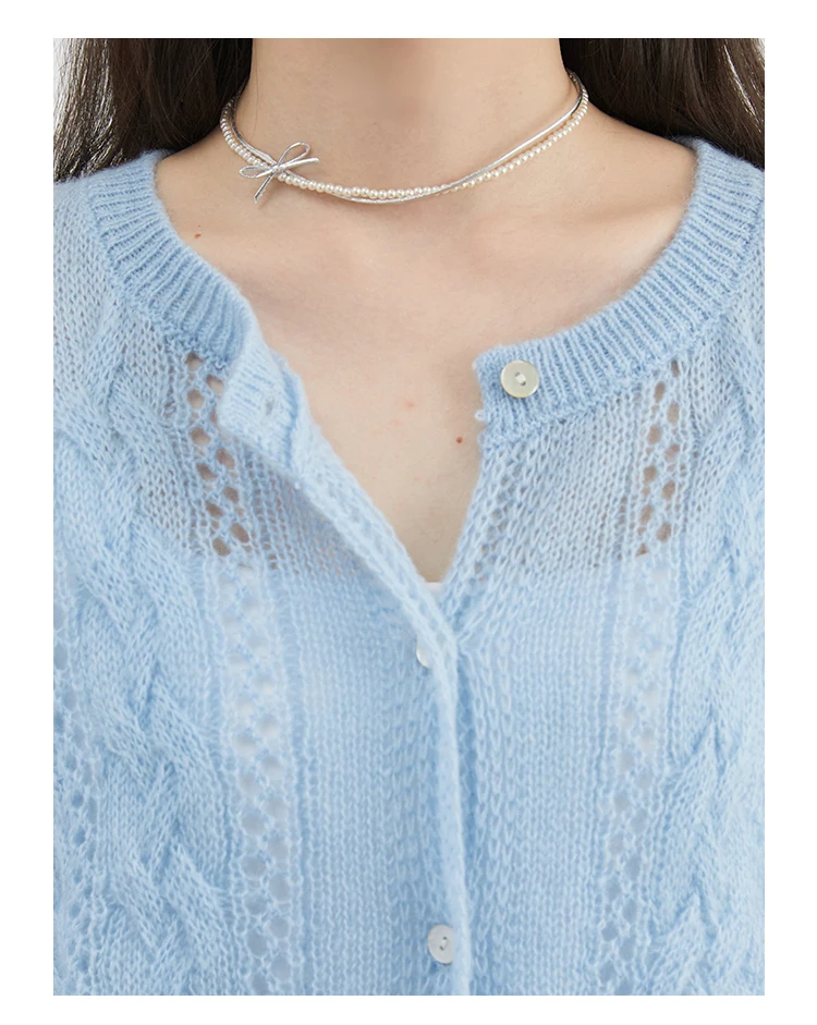 CHIC VEN Female Cardigan Loose Casual Mohair Hollow Knitted Sweaters Female Short Jumpers Spring Summer 2025 Tops