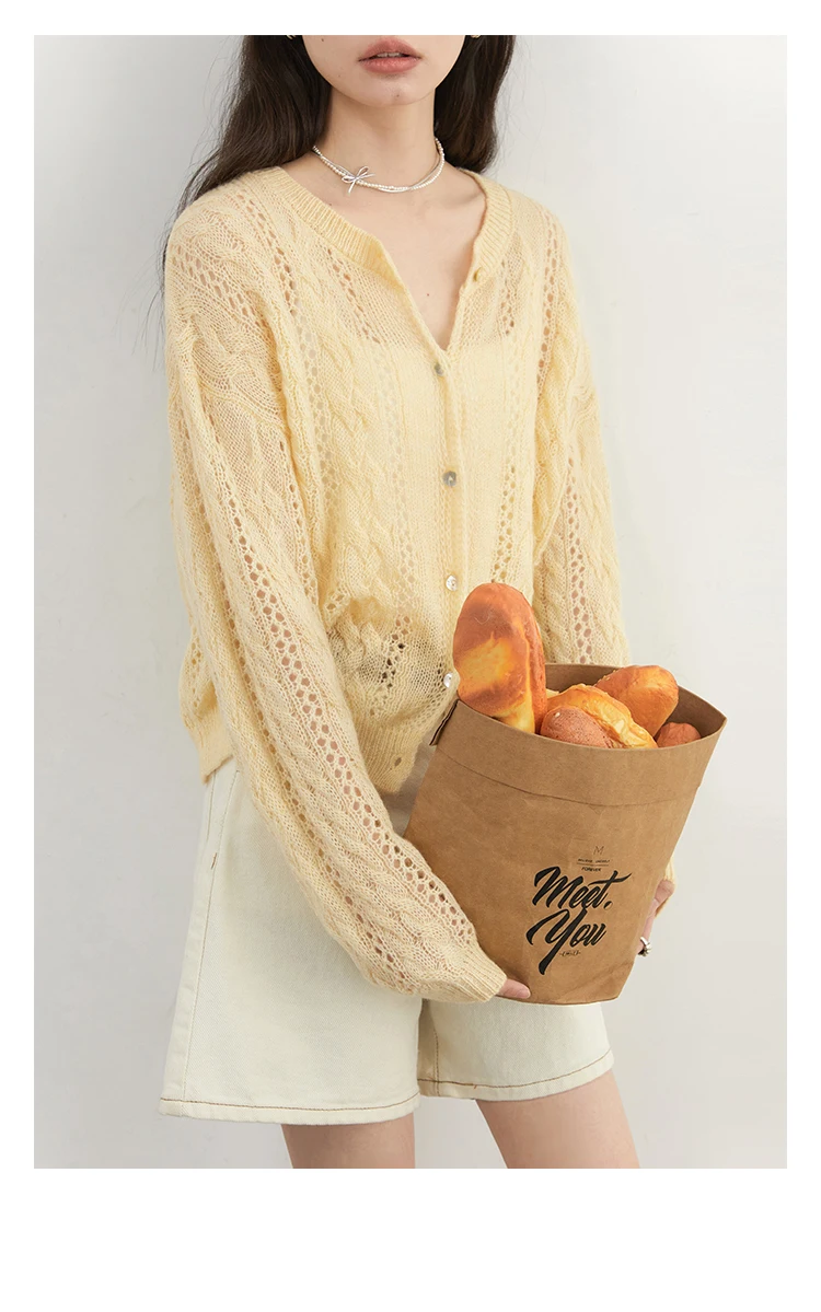 CHIC VEN Female Cardigan Loose Casual Mohair Hollow Knitted Sweaters Female Short Jumpers Spring Summer 2025 Tops