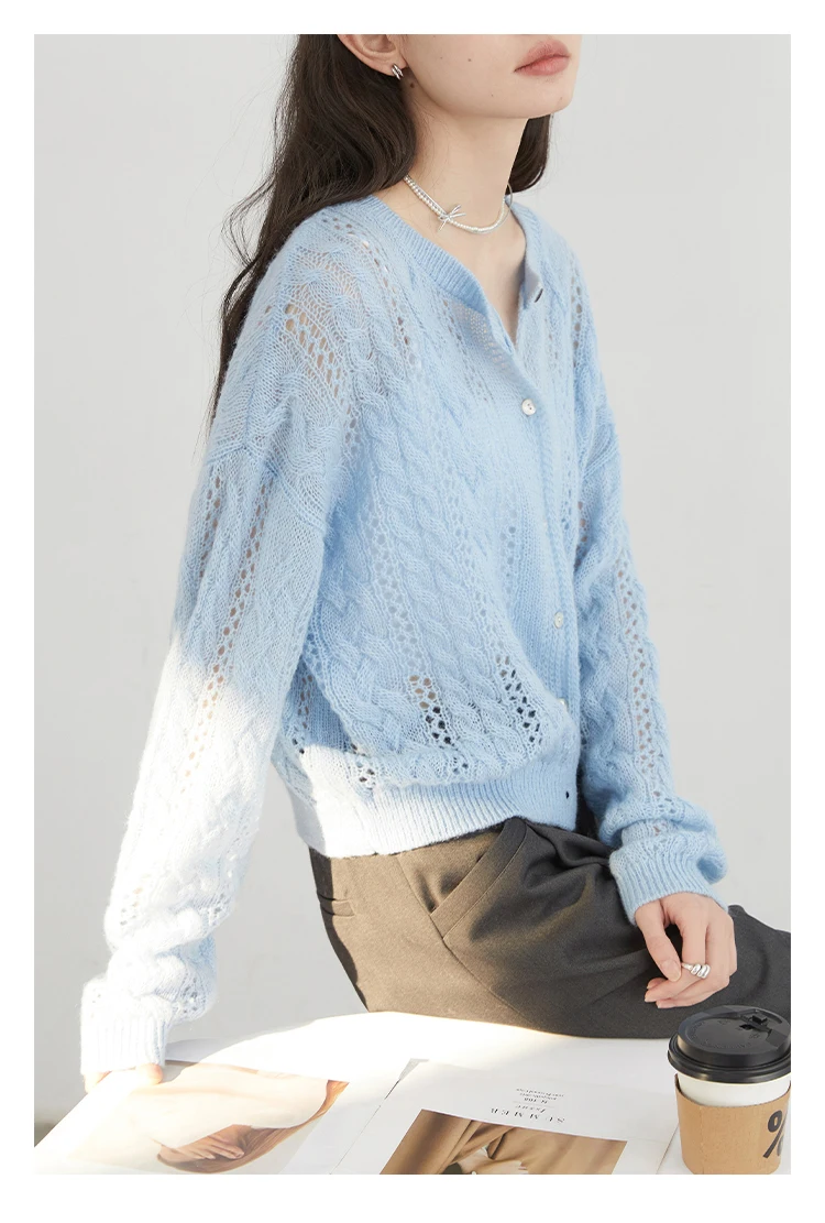 CHIC VEN Female Cardigan Loose Casual Mohair Hollow Knitted Sweaters Female Short Jumpers Spring Summer 2025 Tops