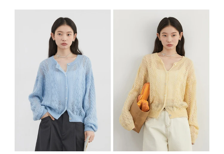 CHIC VEN Female Cardigan Loose Casual Mohair Hollow Knitted Sweaters Female Short Jumpers Spring Summer 2025 Tops