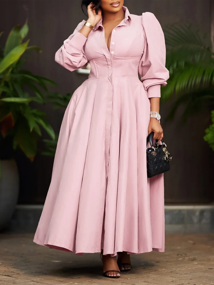 Wmstar Dress Women Casual Button Long Sleeve Dresses Fashion Streetwear Big Swing New Spring Clothes Wholesale Dropshipping