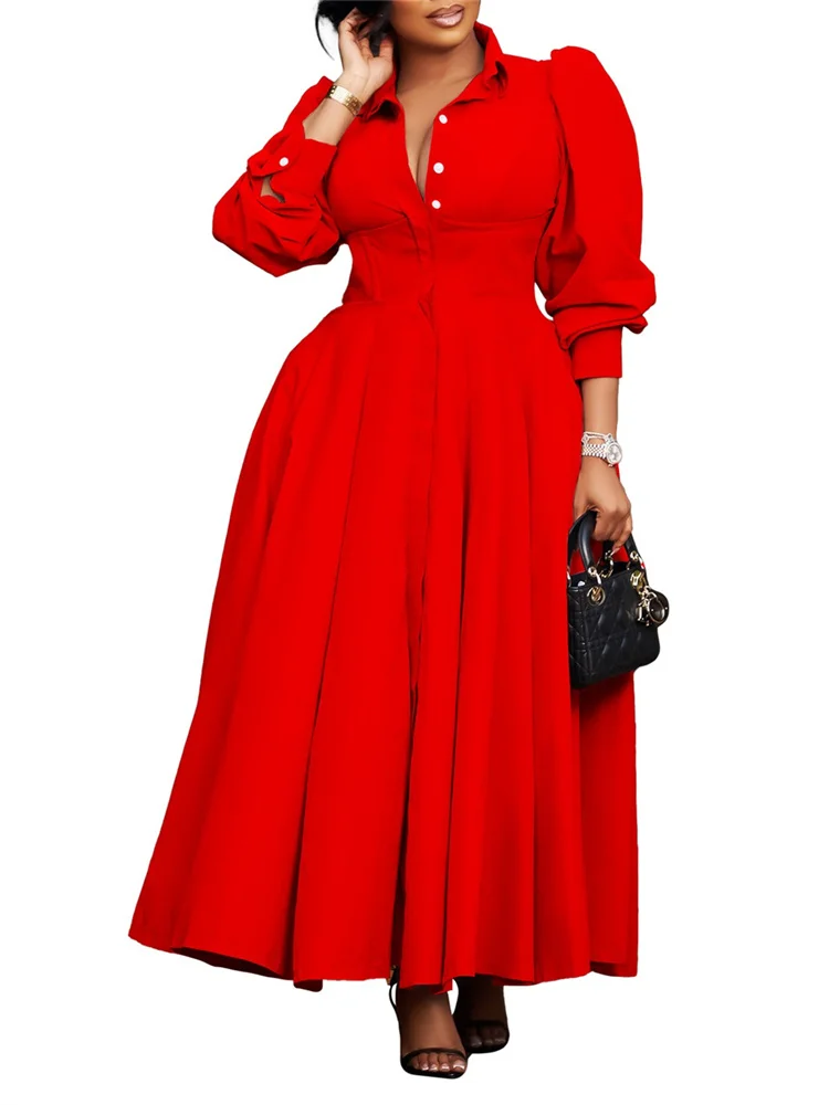 Wmstar Dress Women Casual Button Long Sleeve Dresses Fashion Streetwear Big Swing New Spring Clothes Wholesale Dropshipping