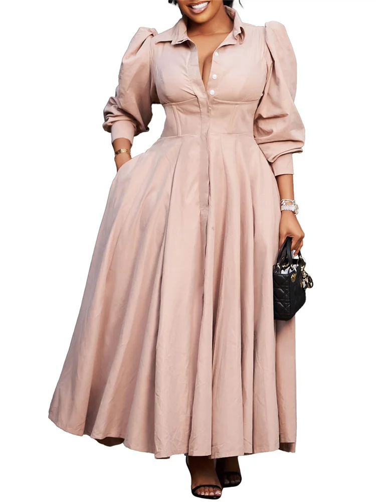 Wmstar Dress Women Casual Button Long Sleeve Dresses Fashion Streetwear Big Swing New Spring Clothes Wholesale Dropshipping