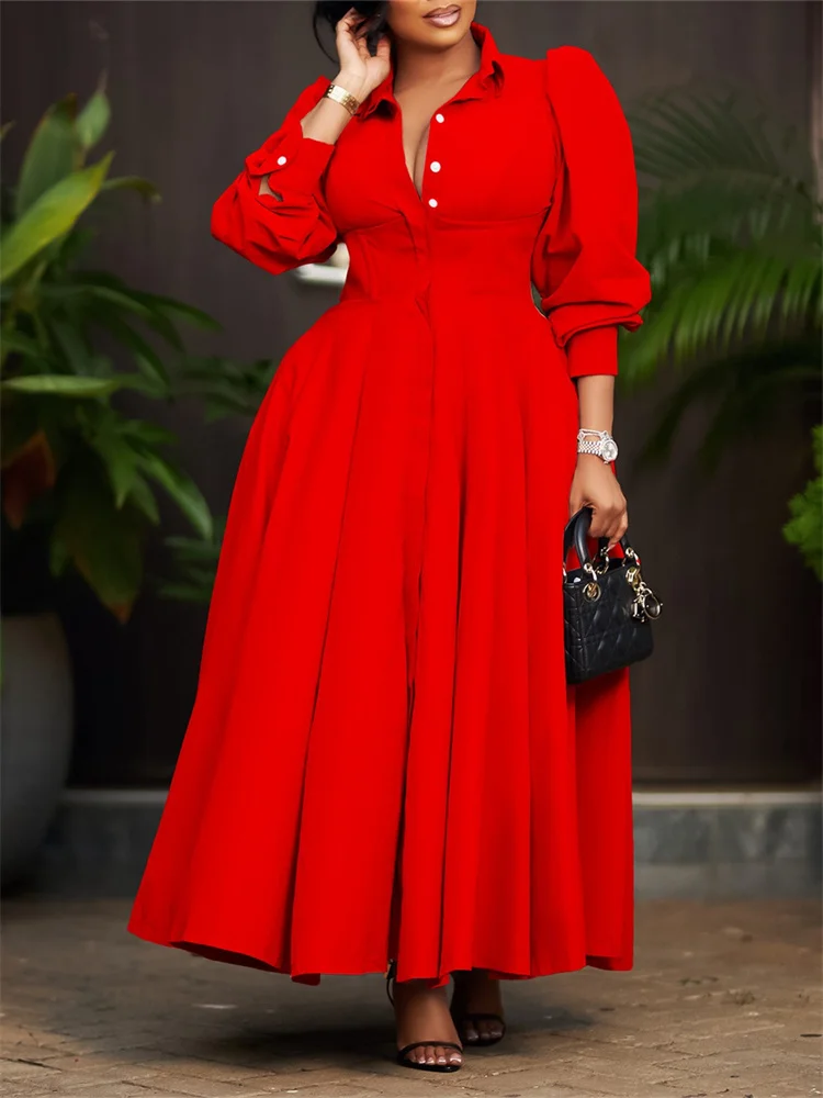 Wmstar Dress Women Casual Button Long Sleeve Dresses Fashion Streetwear Big Swing New Spring Clothes Wholesale Dropshipping