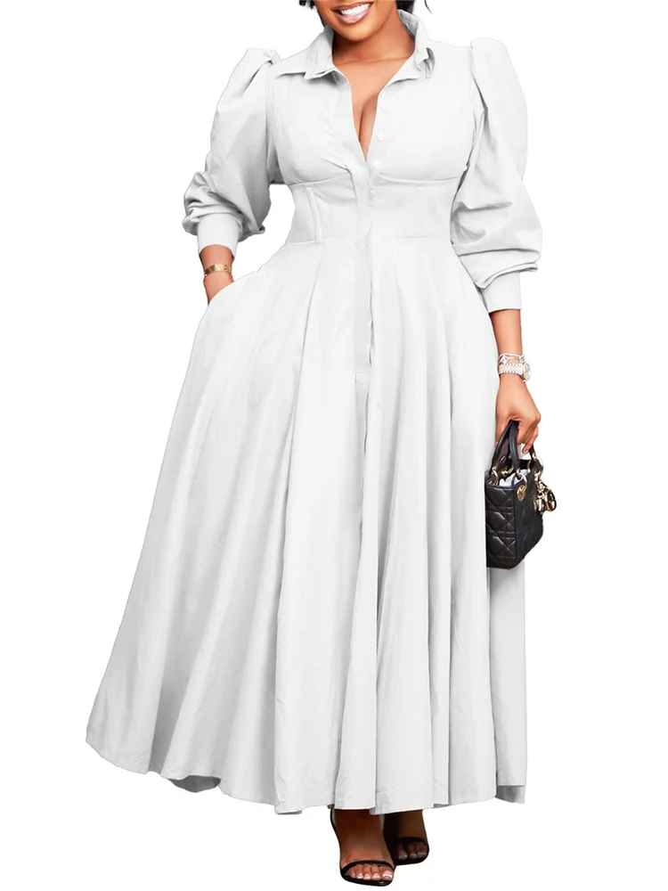 Wmstar Dress Women Casual Button Long Sleeve Dresses Fashion Streetwear Big Swing New Spring Clothes Wholesale Dropshipping