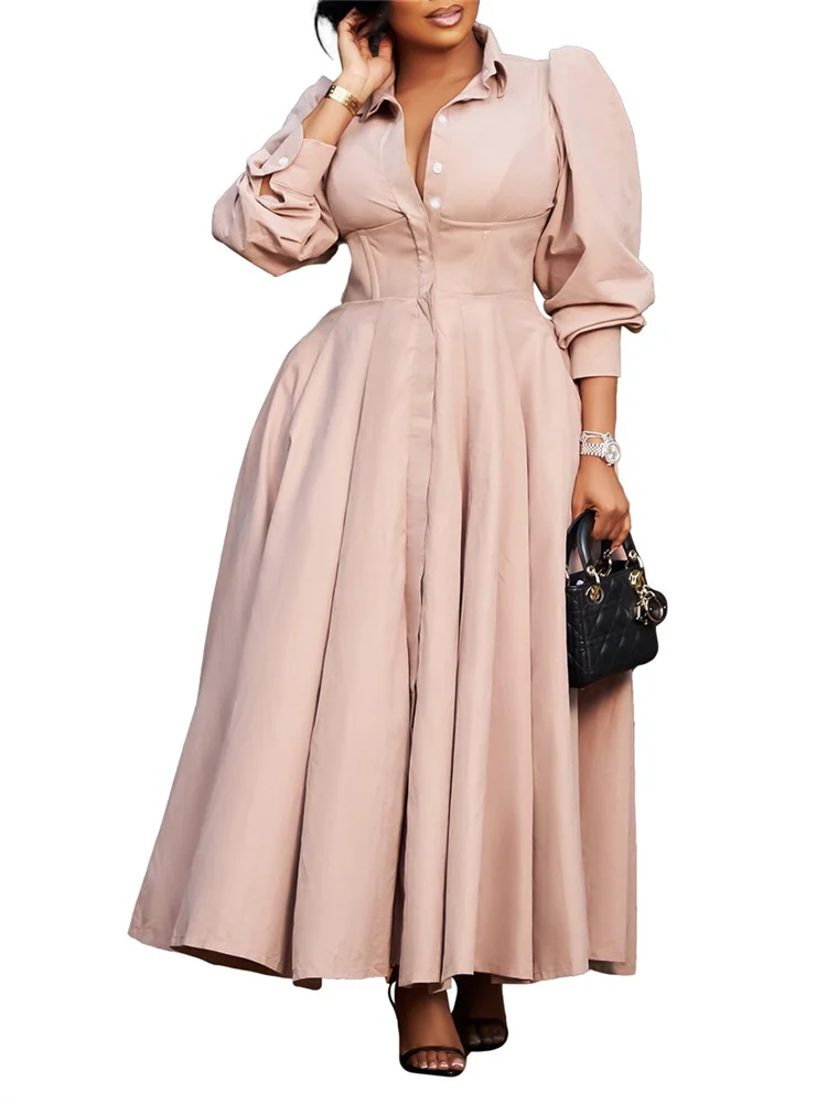 Wmstar Dress Women Casual Button Long Sleeve Dresses Fashion Streetwear Big Swing New Spring Clothes Wholesale Dropshipping