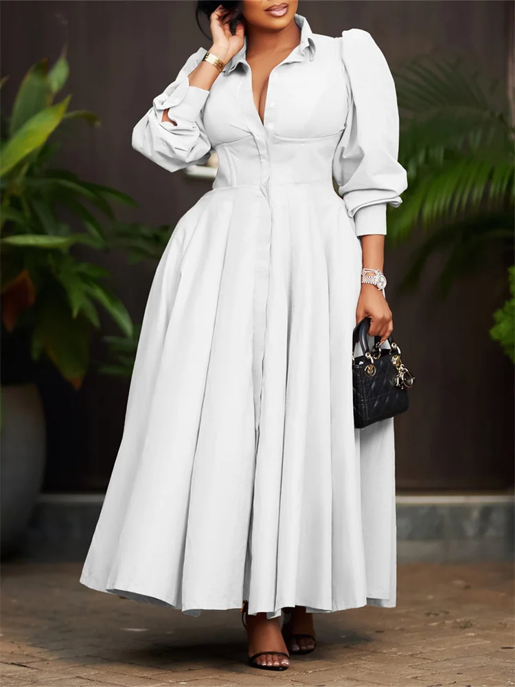 Wmstar Dress Women Casual Button Long Sleeve Dresses Fashion Streetwear Big Swing New Spring Clothes Wholesale Dropshipping