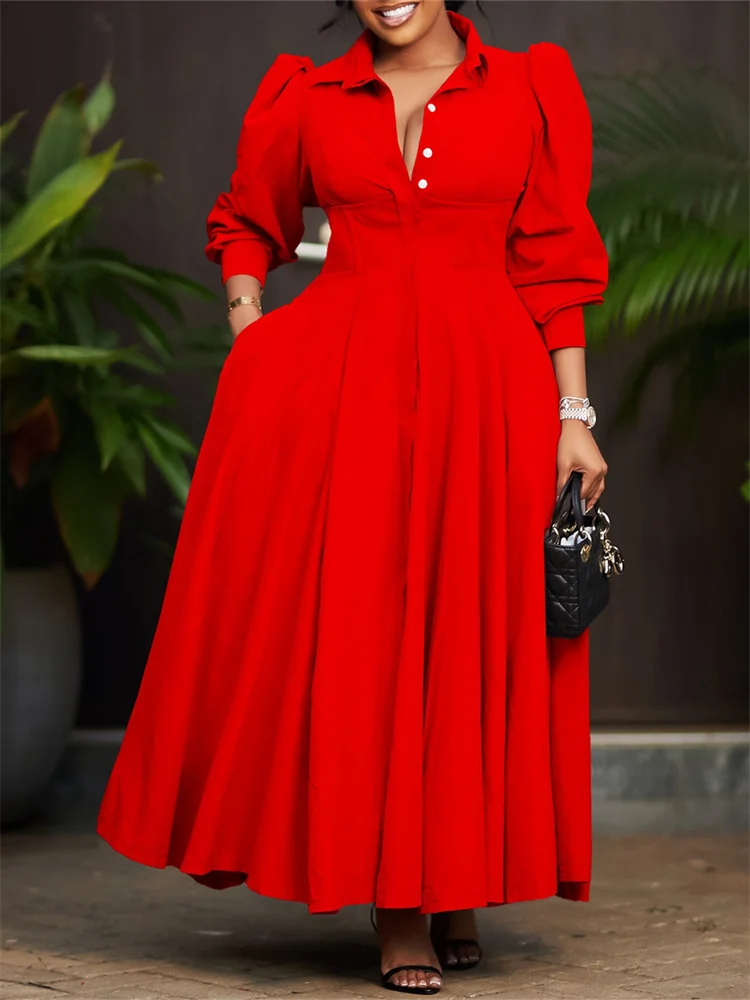 Wmstar Dress Women Casual Button Long Sleeve Dresses Fashion Streetwear Big Swing New Spring Clothes Wholesale Dropshipping