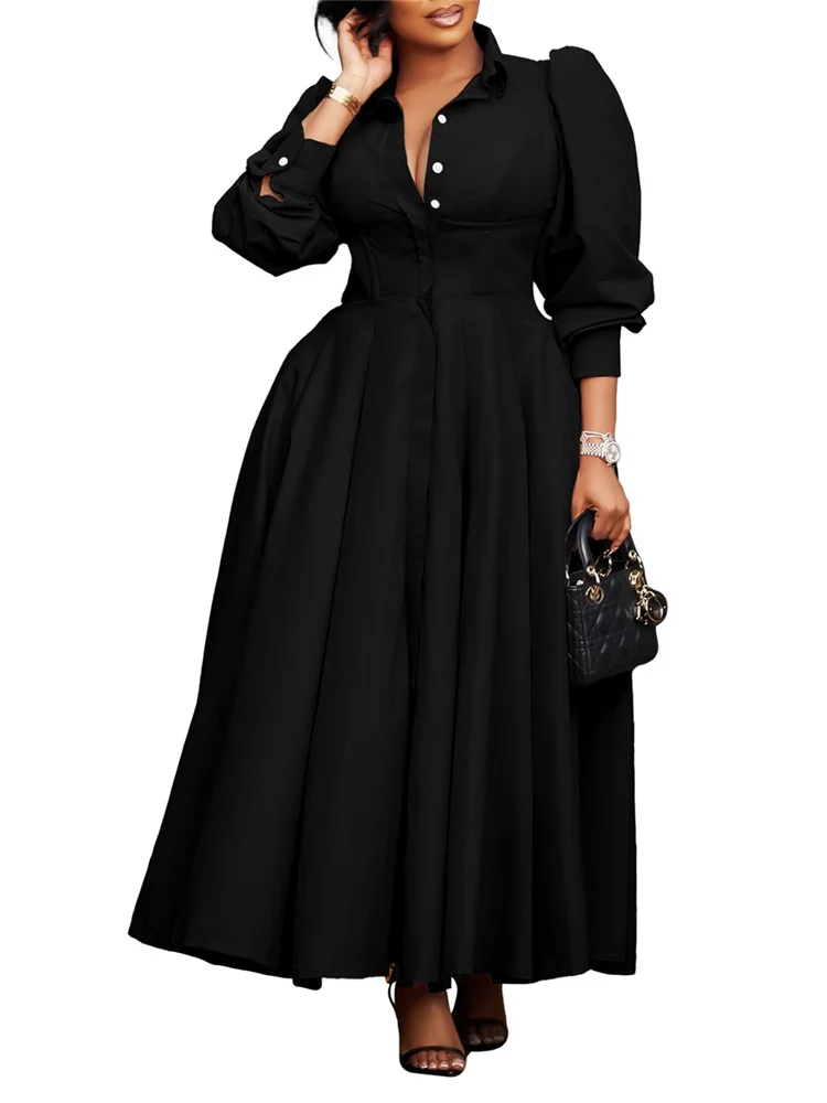 Wmstar Dress Women Casual Button Long Sleeve Dresses Fashion Streetwear Big Swing New Spring Clothes Wholesale Dropshipping