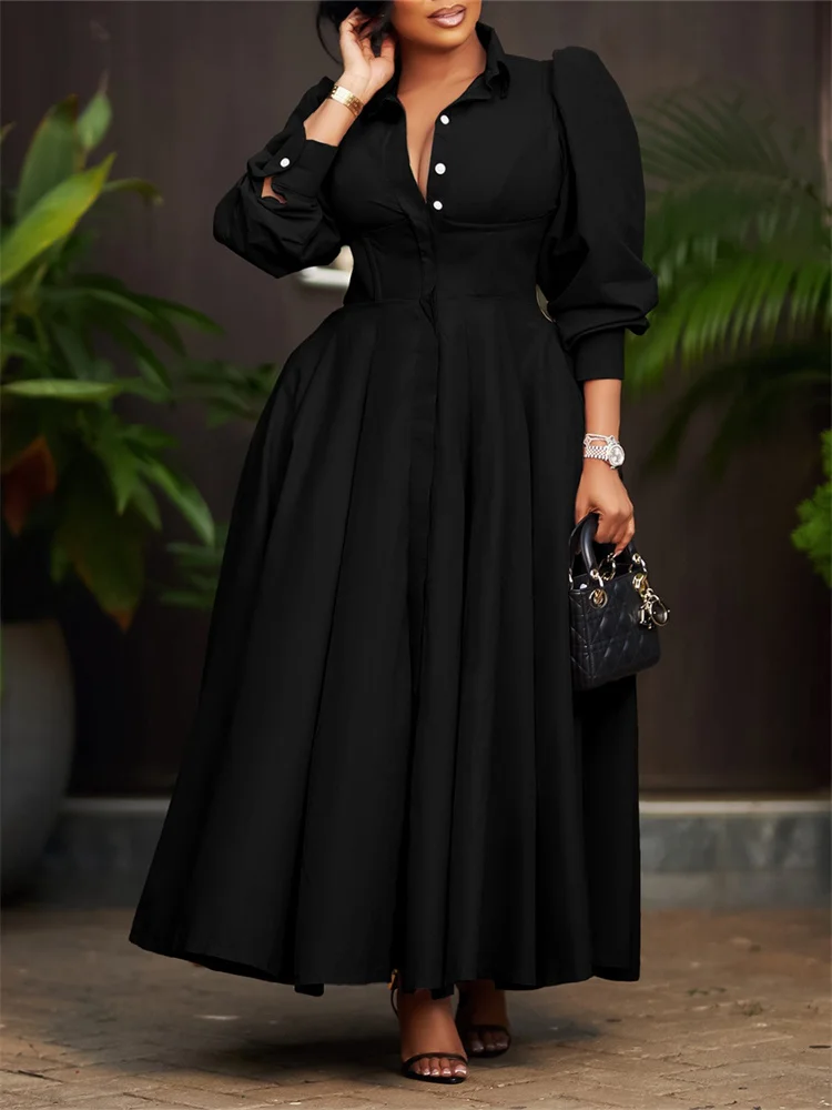 Wmstar Dress Women Casual Button Long Sleeve Dresses Fashion Streetwear Big Swing New Spring Clothes Wholesale Dropshipping