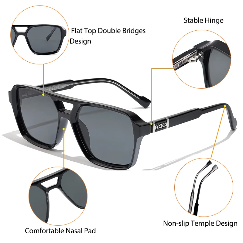 CATERSIDE Fashion Punk Sunglasses Men Square Frame Flat Top Double Bridge High Quality Sun Glasses Women Party Festival Gifts