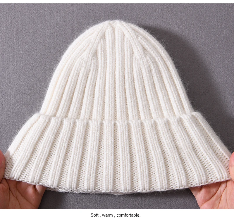 Winter Silk Satin Lined Beanie Hats Women Men Unisex Thick Chunky Cap Striped Warm Soft High Quality Cashmere Knitted Beanie Hat