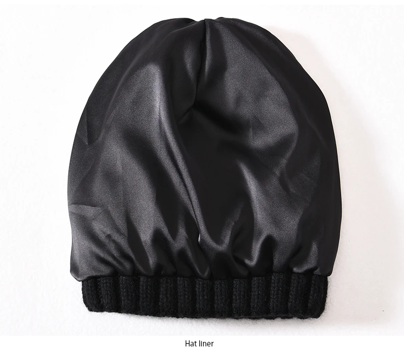 Winter Silk Satin Lined Beanie Hats Women Men Unisex Thick Chunky Cap Striped Warm Soft High Quality Cashmere Knitted Beanie Hat