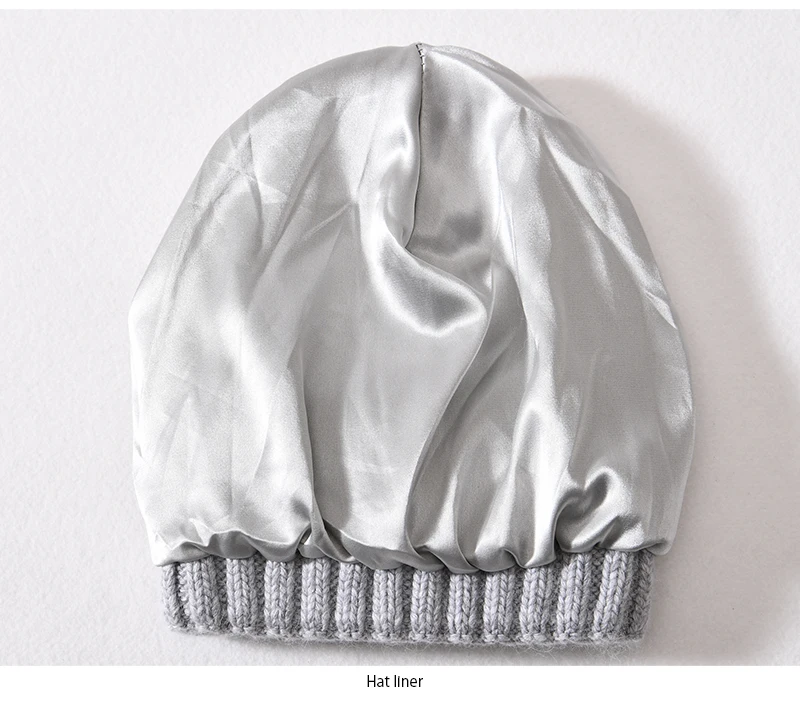Winter Silk Satin Lined Beanie Hats Women Men Unisex Thick Chunky Cap Striped Warm Soft High Quality Cashmere Knitted Beanie Hat
