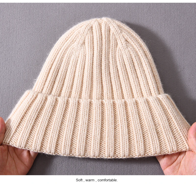 Winter Silk Satin Lined Beanie Hats Women Men Unisex Thick Chunky Cap Striped Warm Soft High Quality Cashmere Knitted Beanie Hat