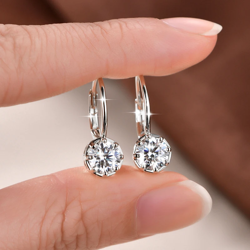 Lnngy Sparkling GRA Certified Moissanite Diamond Earrings For Women 14K Gold Filled 6.5MM Single Stone Hoop Earring Jewelry