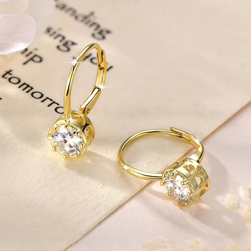 Lnngy Sparkling GRA Certified Moissanite Diamond Earrings For Women 14K Gold Filled 6.5MM Single Stone Hoop Earring Jewelry