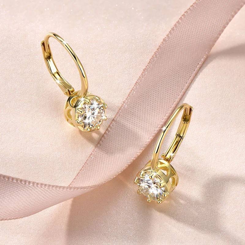 Lnngy Sparkling GRA Certified Moissanite Diamond Earrings For Women 14K Gold Filled 6.5MM Single Stone Hoop Earring Jewelry