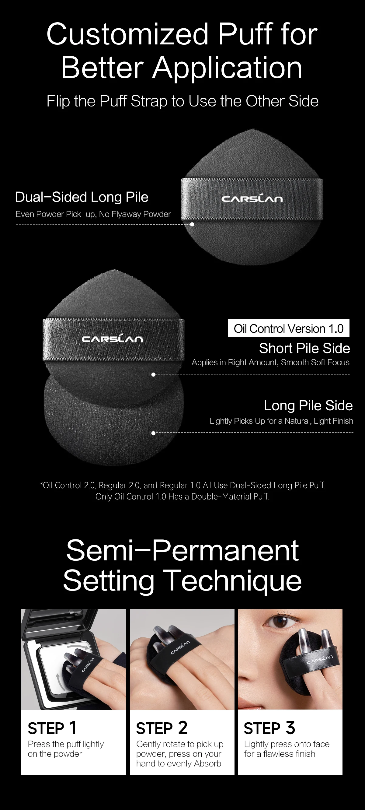 CARSLAN 2.0 Black Magnet Soft Focus Pressed Powder Waterproof Sweatproof 24H Longlasting Oil Control Translucent Setting Powder