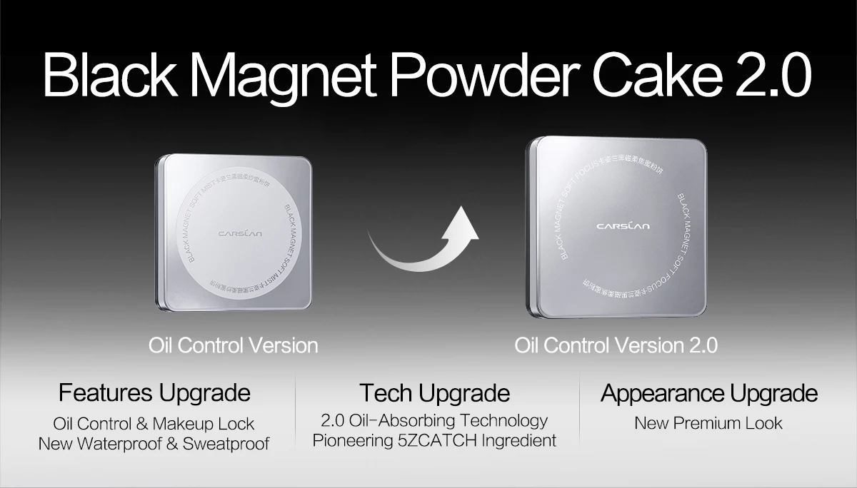 CARSLAN 2.0 Black Magnet Soft Focus Pressed Powder Waterproof Sweatproof 24H Longlasting Oil Control Translucent Setting Powder