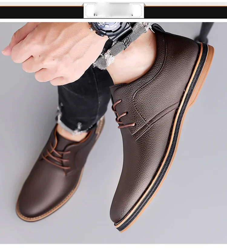 Men's Business Leather Shoes, Breathable & Comfortable, Soft Anti-slip Sole, for Driving, Outdoor Use & Daily Commute-XH202