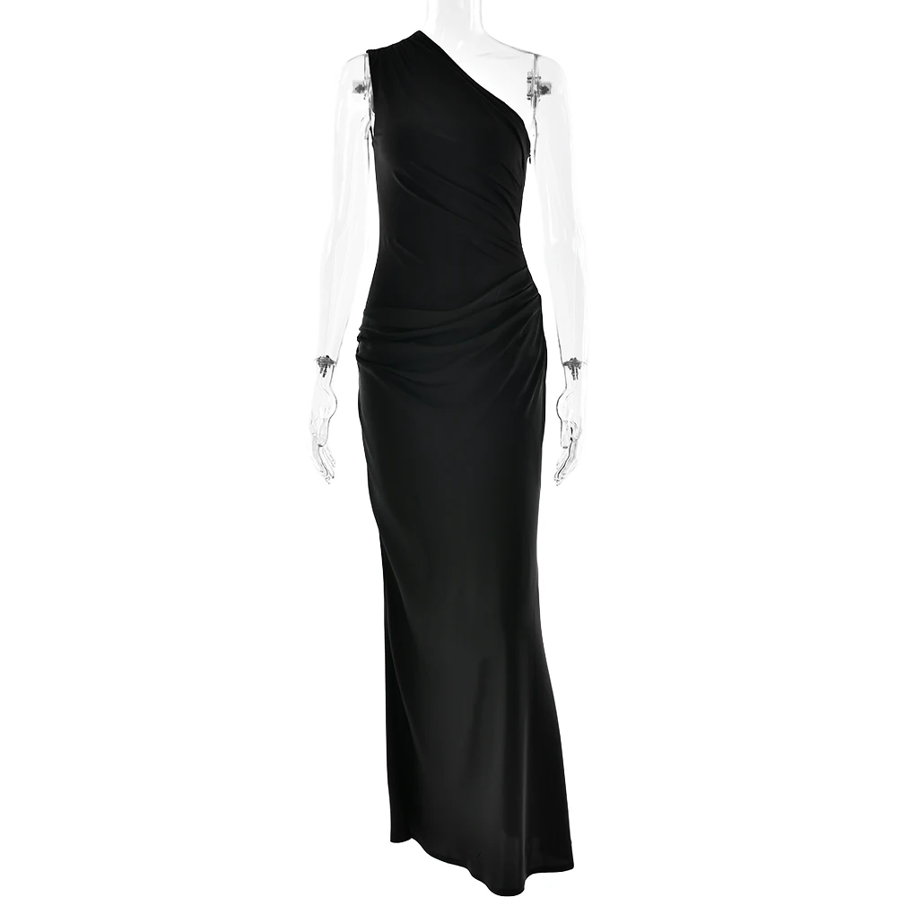 JULISSA MO Patchwork Satin Sexy One Shoulder Women Maxi Dress Brown Sleeveless Evening Dress Summer Slim Elegant Party Clubwear
